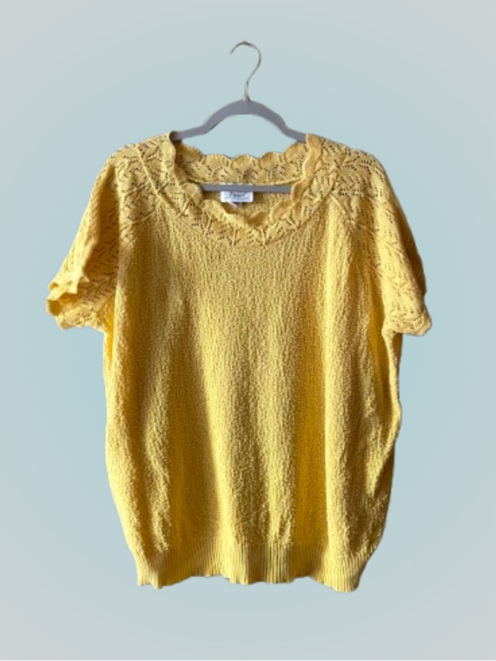 Vintage buttercup yellow Turning Point popcorn knot & pointelle sweater top